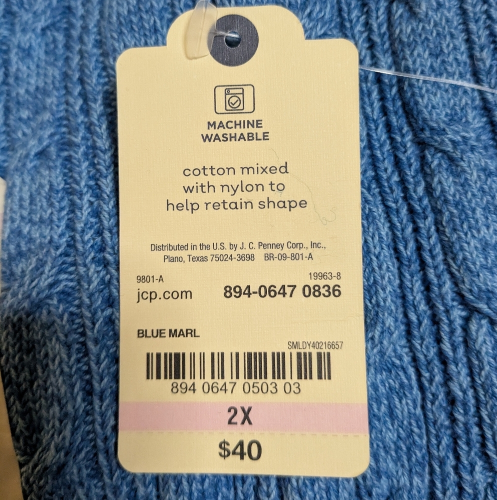 St. John's Bay 2X V-neck Classic Cable Sweater NWT - Picture 3 of 3